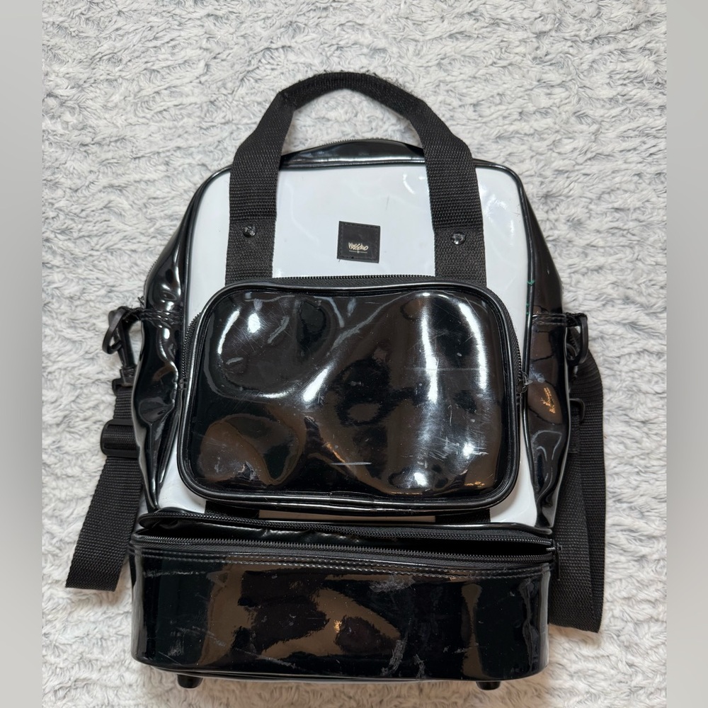 Vintage Mossimo Supply Co Backpack Black White Patent Mini Bag 90s Y2K Convertib